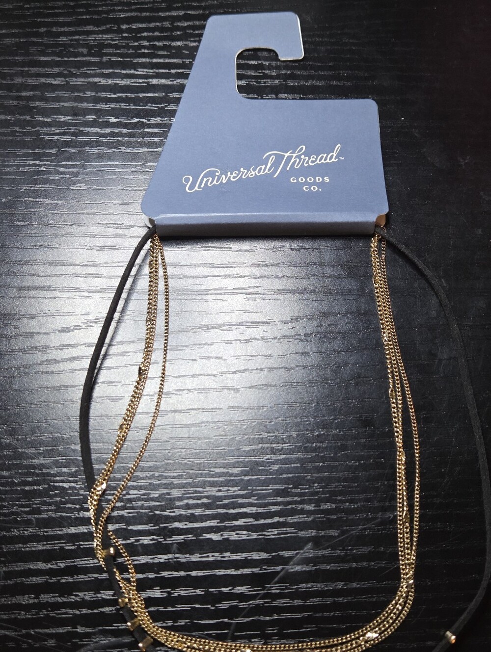 Universal Thread Gold Layered Chain Necklace with Black Cord